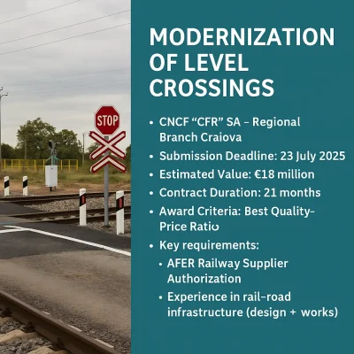 New Tender: Modernization of Railway Level Crossings – Craiova Region